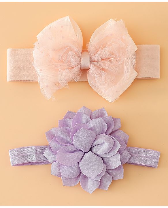 Babyhug Headbands Free Size With Bow & Floral Applique Pack Of 2 - Yellow & Pink