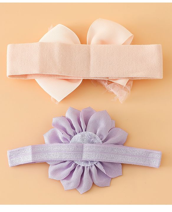 Babyhug Headbands Free Size With Bow & Floral Applique Pack Of 2 - Yellow & Pink
