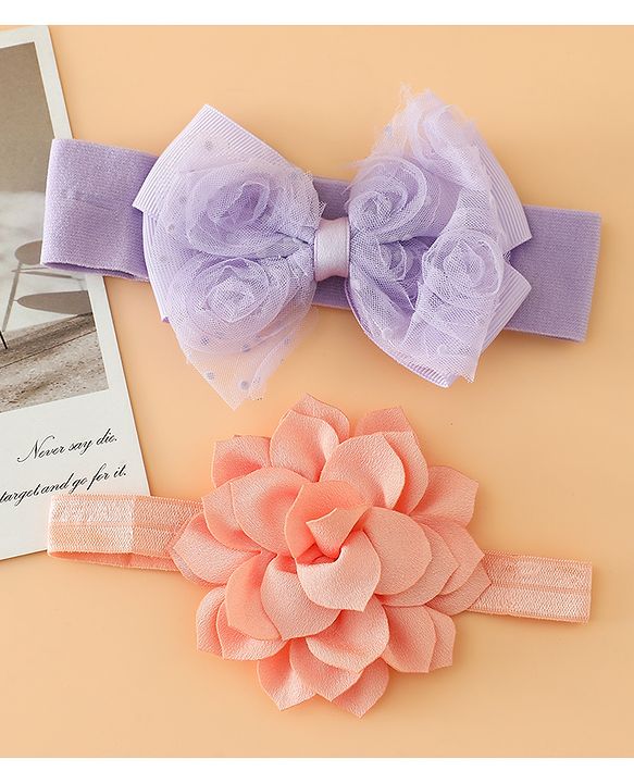 Babyhug Headbands Free Size With Bow & Floral Applique Pack Of 2 - Yellow & Pink