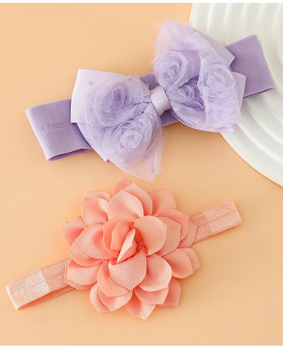 Babyhug Headbands Free Size With Bow & Floral Applique Pack Of 2 - Yellow & Pink