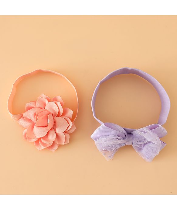 Babyhug Headbands Free Size With Bow & Floral Applique Pack Of 2 - Yellow & Pink