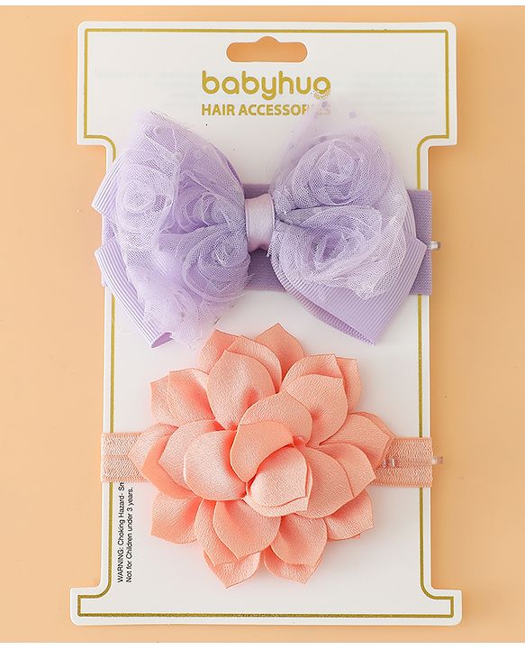 Babyhug Headbands Free Size With Bow & Floral Applique Pack Of 2 - Yellow & Pink