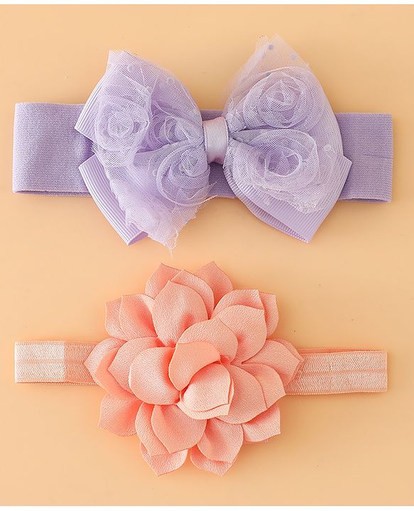 Babyhug Headbands Free Size With Bow & Floral Applique Pack Of 2 - Yellow & Pink