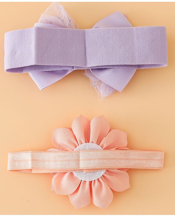 Babyhug Headbands Free Size With Bow & Floral Applique Pack Of 2 - Yellow & Pink