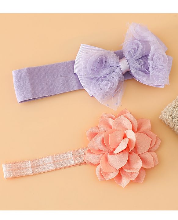 Babyhug Headbands Free Size With Bow & Floral Applique Pack Of 2 - Yellow & Pink