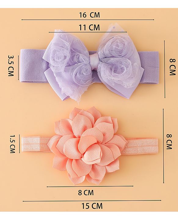 Babyhug Headbands Free Size With Bow & Floral Applique Pack Of 2 - Yellow & Pink