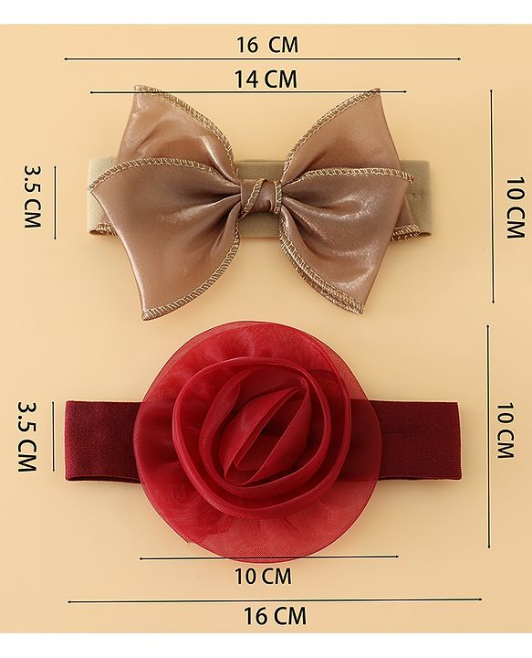 Babyhug Headbands Free Size With Bow & Floral Applique Pack Of 2 - Brown & Maroon