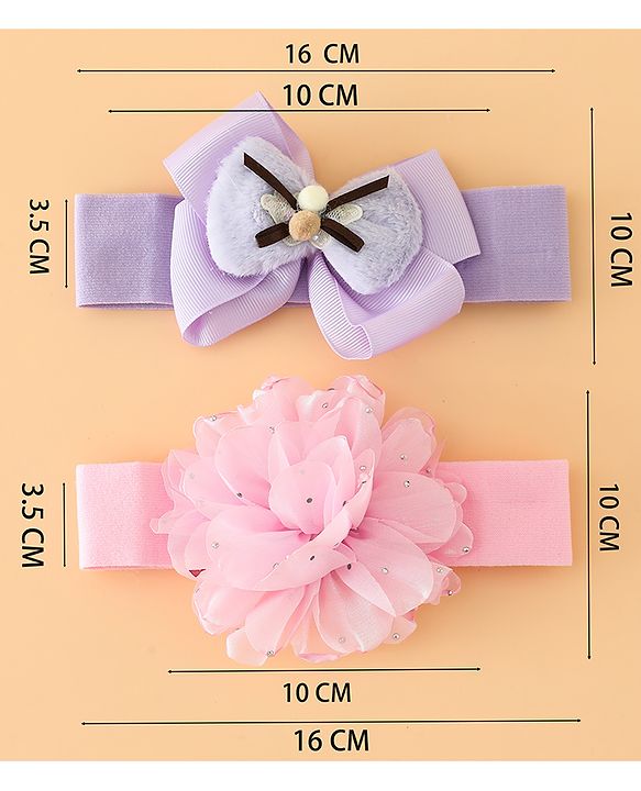 Babyhug Headbands Free Size With Bow & Floral Applique Pack Of 2 - Pink & Purple