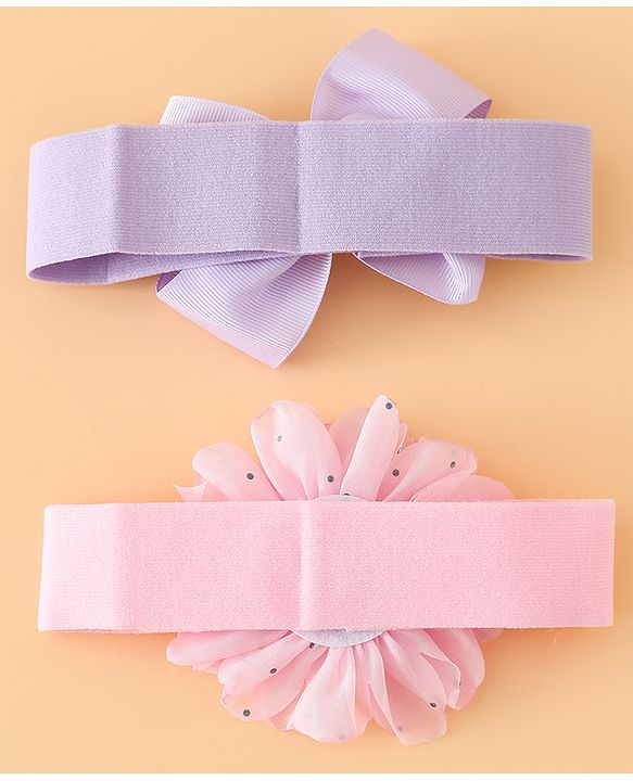 Babyhug Headbands Free Size With Bow & Floral Applique Pack Of 2 - Pink & Purple