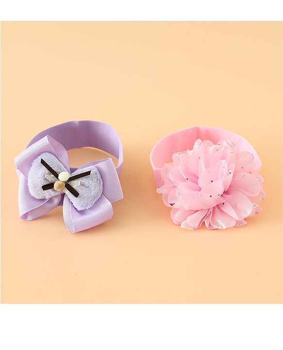 Babyhug Headbands Free Size With Bow & Floral Applique Pack Of 2 - Pink & Purple