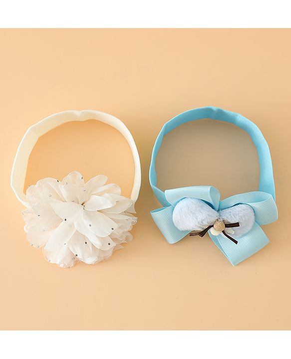 Babyhug Headbands Free Size With Bow & Floral Applique Pack Of 2 - Pink & Purple