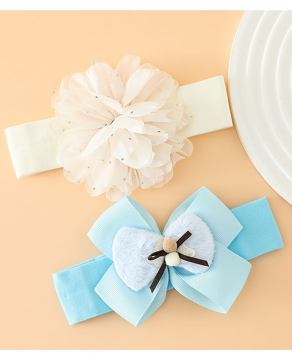 Babyhug Headbands Free Size With Bow & Floral Applique Pack Of 2 - Pink & Purple