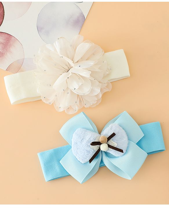 Babyhug Headbands Free Size With Bow & Floral Applique Pack Of 2 - Pink & Purple
