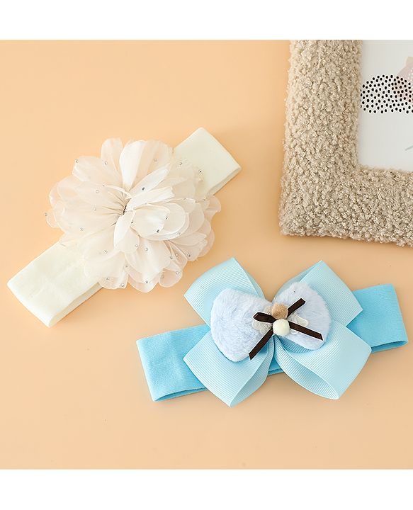 Babyhug Headbands Free Size With Bow & Floral Applique Pack Of 2 - Pink & Purple