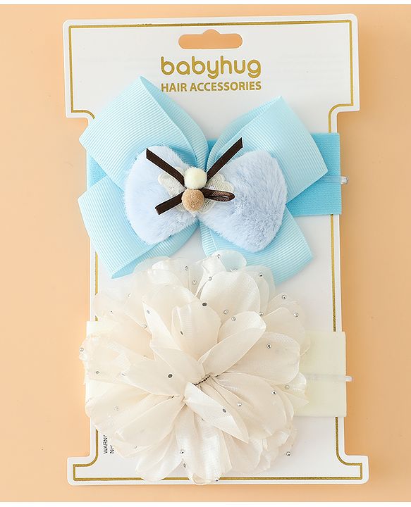 Babyhug Headbands Free Size With Bow & Floral Applique Pack Of 2 - Pink & Purple
