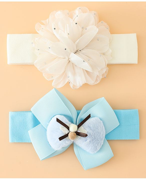 Babyhug Headbands Free Size With Bow & Floral Applique Pack Of 2 - Pink & Purple