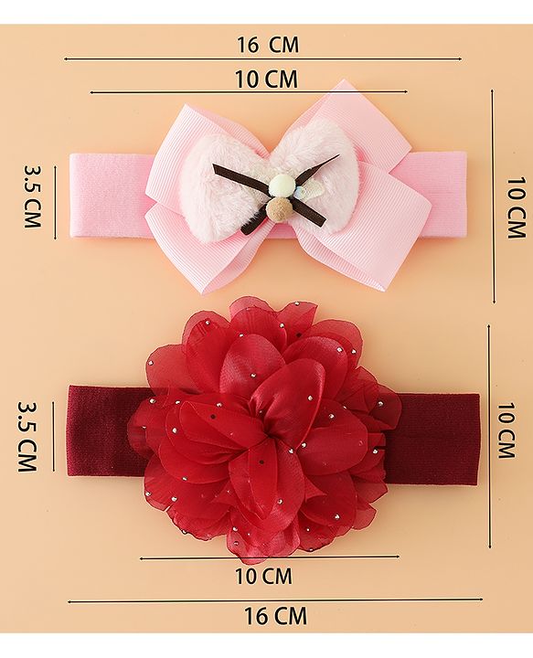 Babyhug Headbands Free Size With Bow & Floral Applique Pack Of 2 - Pink & Purple