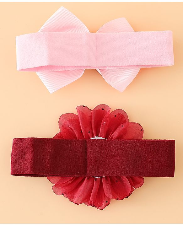 Babyhug Headbands Free Size With Bow & Floral Applique Pack Of 2 - Pink & Purple