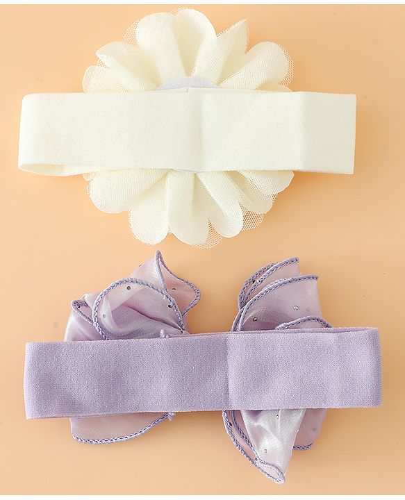 Babyhug Headbands Free Size With Bow & Floral Applique Pack Of 2 - White & Purple