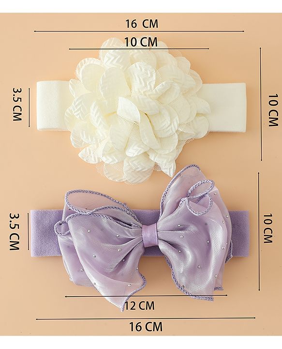 Babyhug Headbands Free Size With Bow & Floral Applique Pack Of 2 - White & Purple