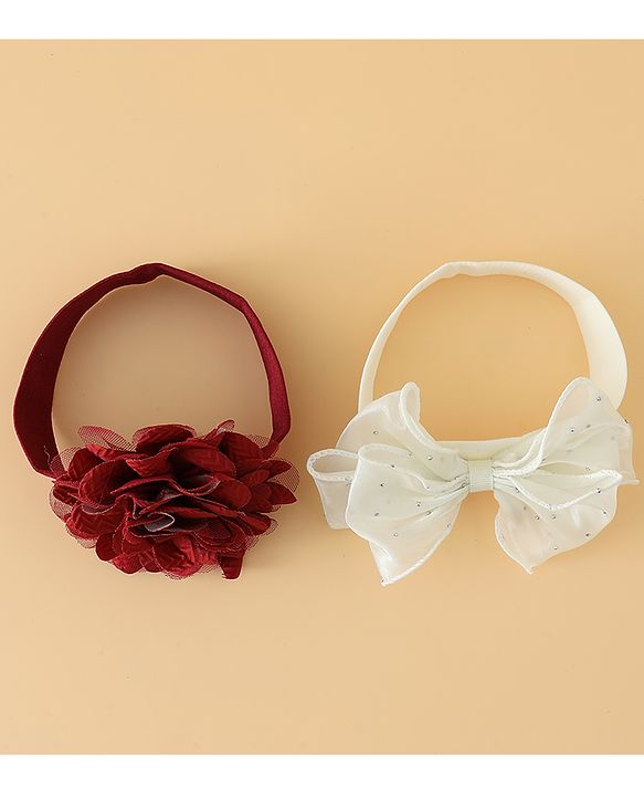 Babyhug Headbands Free Size With Bow & Floral Applique Pack Of 2 - White & Purple