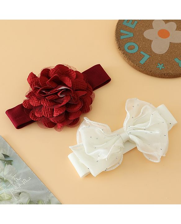 Babyhug Headbands Free Size With Bow & Floral Applique Pack Of 2 - White & Purple