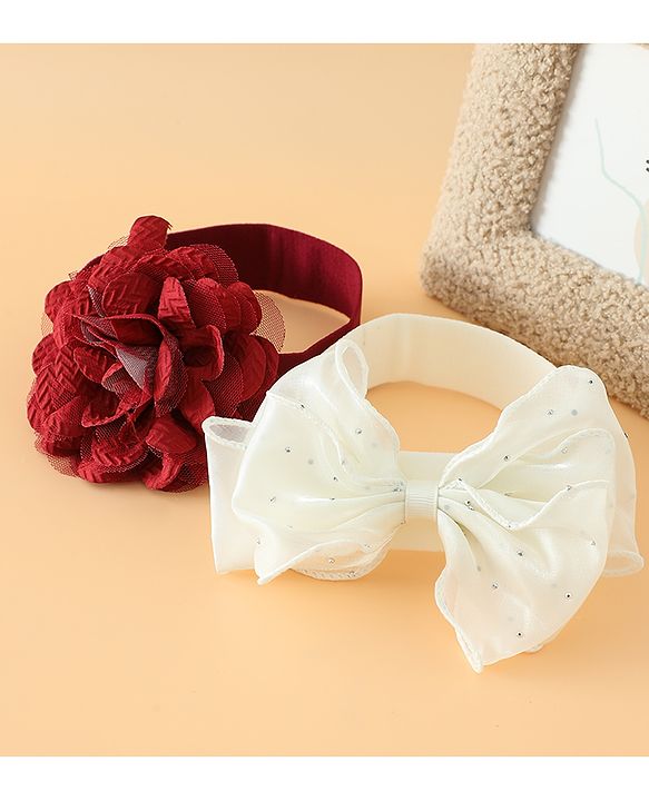 Babyhug Headbands Free Size With Bow & Floral Applique Pack Of 2 - White & Purple