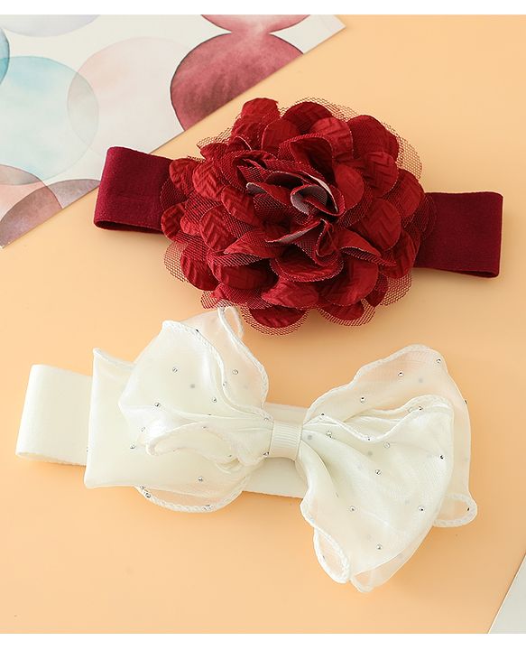 Babyhug Headbands Free Size With Bow & Floral Applique Pack Of 2 - White & Purple