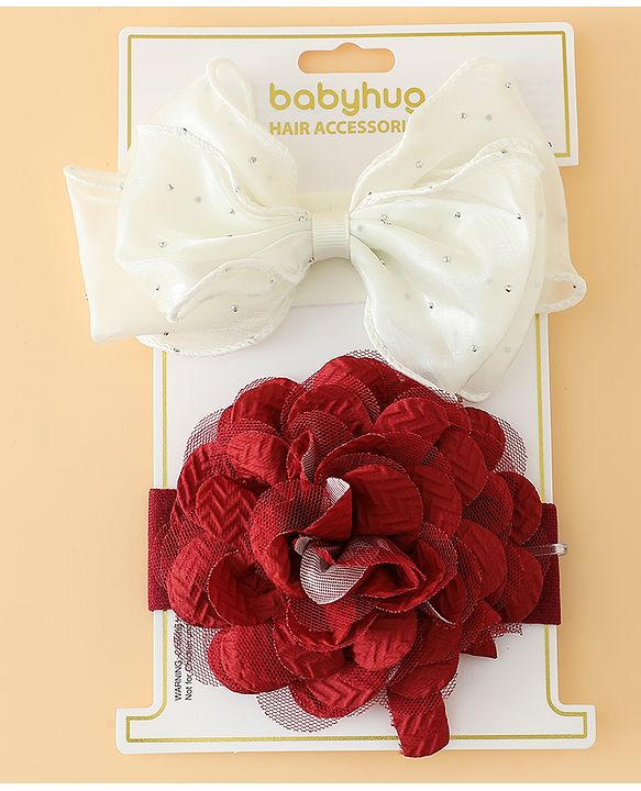 Babyhug Headbands Free Size With Bow & Floral Applique Pack Of 2 - White & Purple