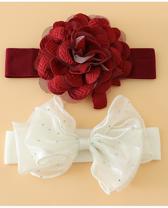 Babyhug Headbands Free Size With Bow & Floral Applique Pack Of 2 - White & Purple
