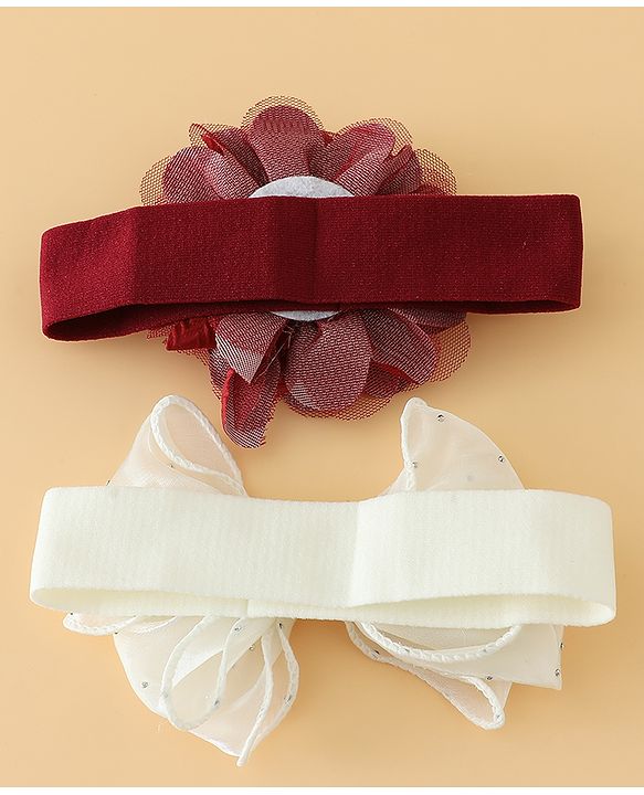 Babyhug Headbands Free Size With Bow & Floral Applique Pack Of 2 - White & Purple
