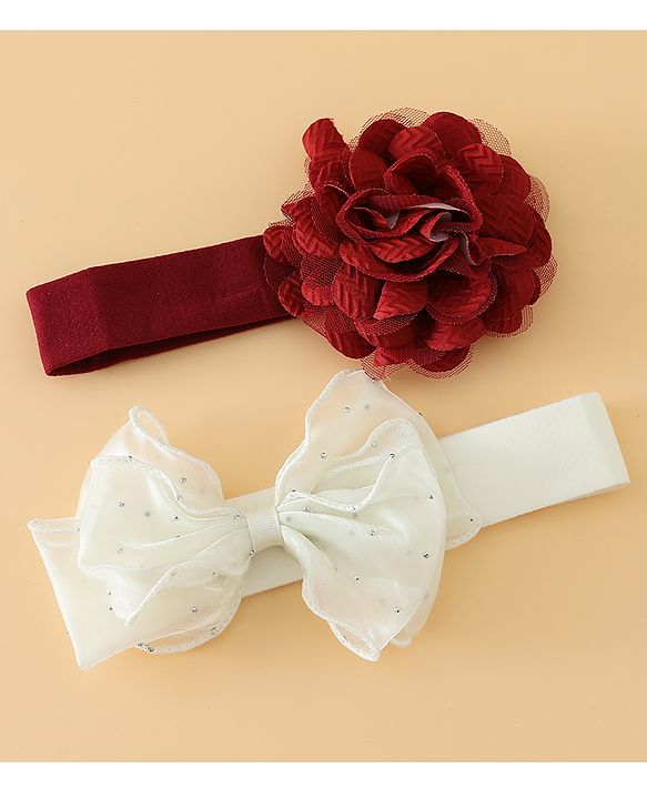 Babyhug Headbands Free Size With Bow & Floral Applique Pack Of 2 - White & Purple
