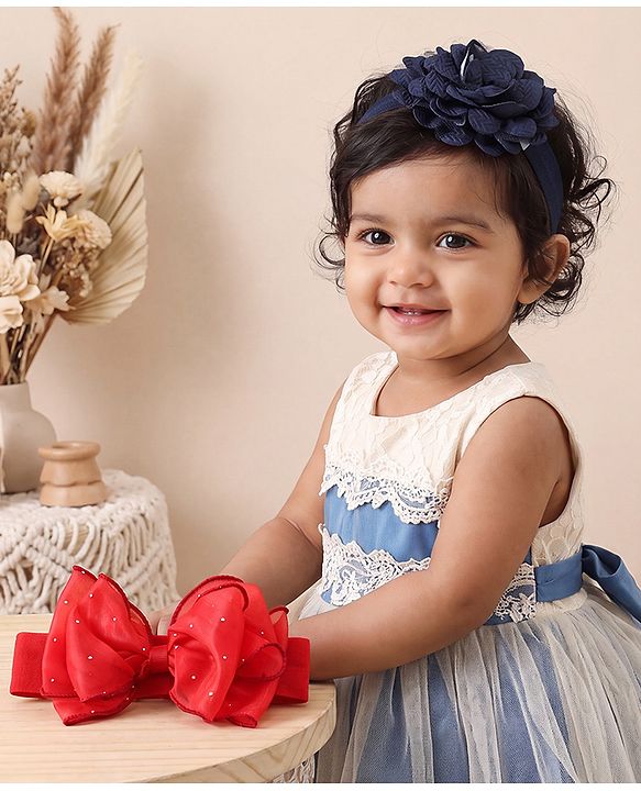 Babyhug Headbands Free Size With Bow & Floral Applique Pack Of 2 - White & Purple