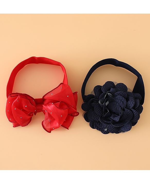 Babyhug Headbands Free Size With Bow & Floral Applique Pack Of 2 - White & Purple