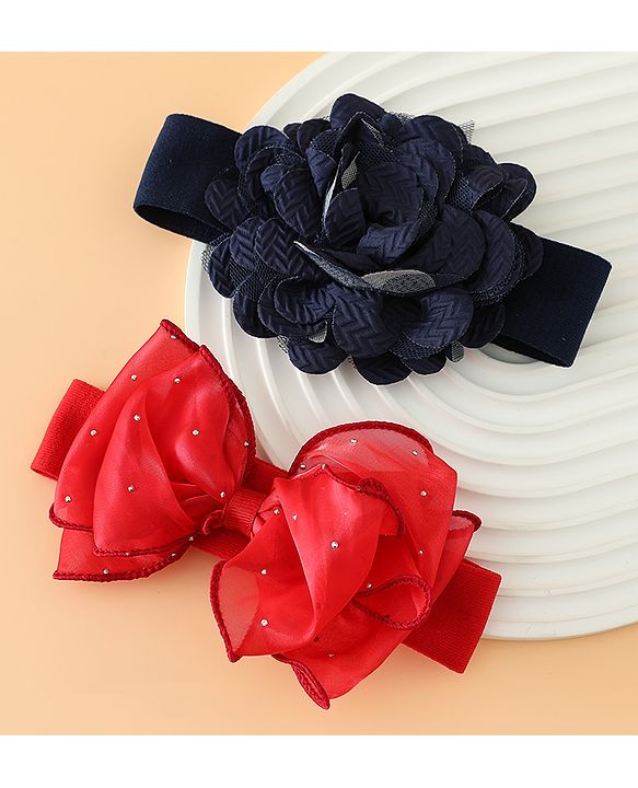 Babyhug Headbands Free Size With Bow & Floral Applique Pack Of 2 - White & Purple