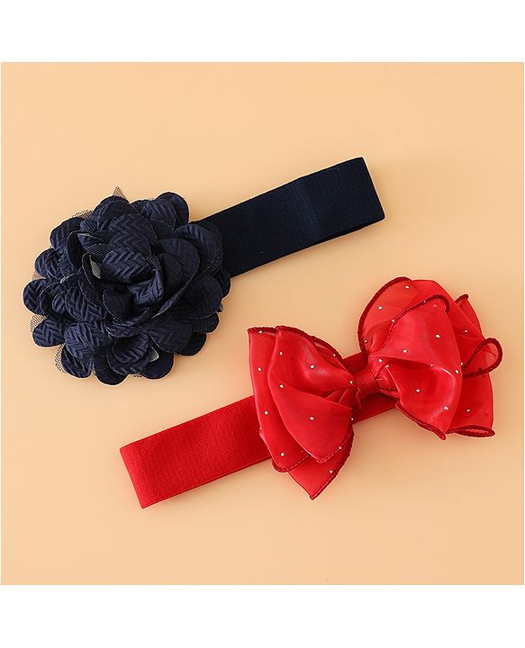 Babyhug Headbands Free Size With Bow & Floral Applique Pack Of 2 - White & Purple