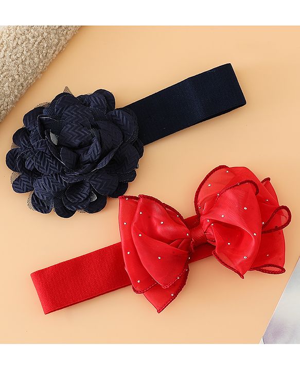 Babyhug Headbands Free Size With Bow & Floral Applique Pack Of 2 - White & Purple