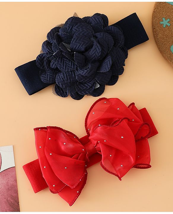 Babyhug Headbands Free Size With Bow & Floral Applique Pack Of 2 - White & Purple