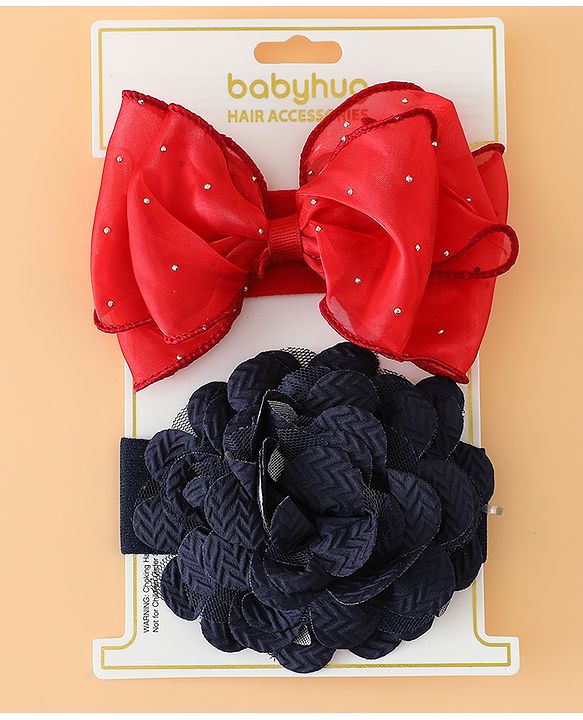 Babyhug Headbands Free Size With Bow & Floral Applique Pack Of 2 - White & Purple