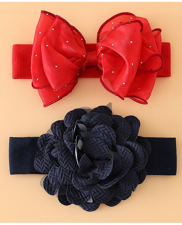 Babyhug Headbands Free Size With Bow & Floral Applique Pack Of 2 - White & Purple