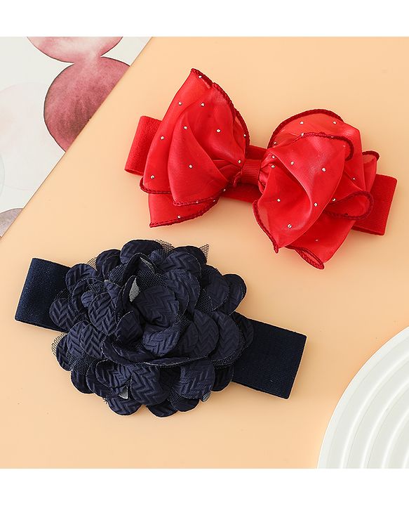 Babyhug Headbands Free Size With Bow & Floral Applique Pack Of 2 - White & Purple