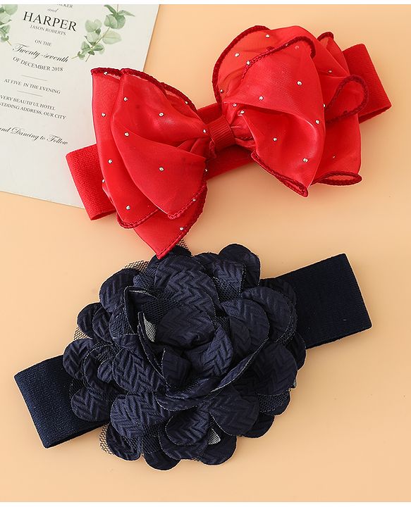 Babyhug Headbands Free Size With Bow & Floral Applique Pack Of 2 - White & Purple