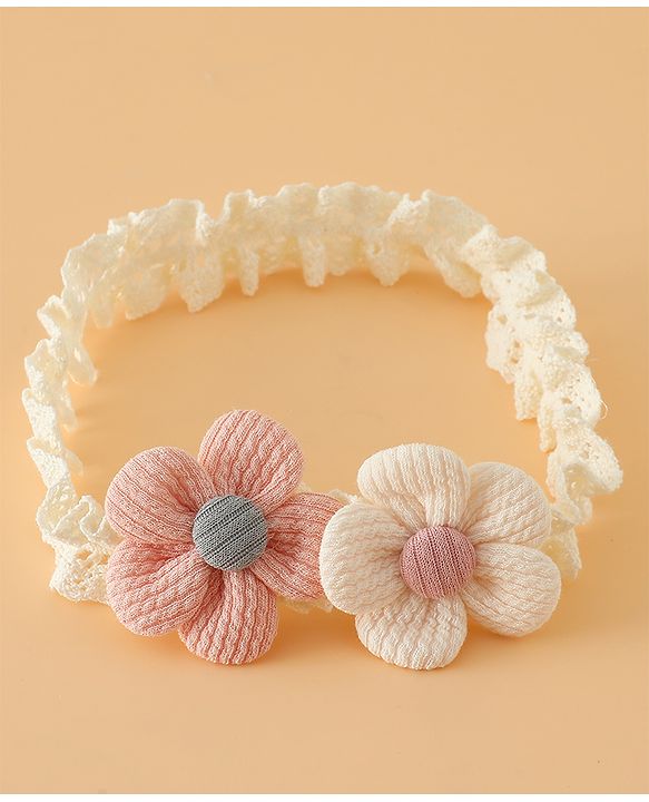 Babyhug Headbands Free Size With Floral Applique Pack Of 2 - White & Red