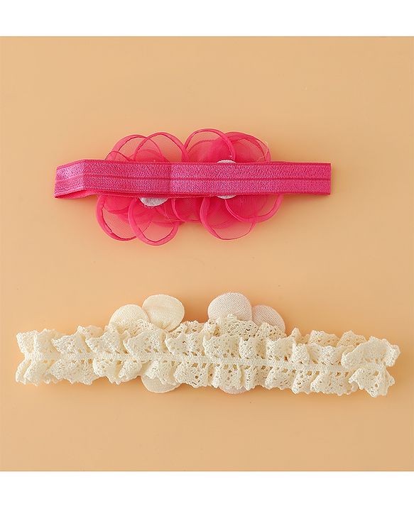 Babyhug Headbands Free Size With Floral Applique Pack Of 2 - White & Red