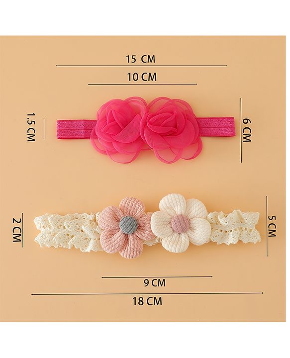 Babyhug Headbands Free Size With Floral Applique Pack Of 2 - White & Red