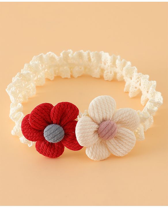 Babyhug Headbands Free Size With Floral Applique Pack Of 2 - White & Red