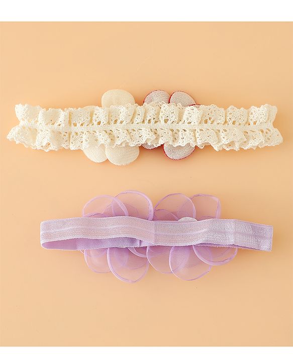 Babyhug Headbands Free Size With Floral Applique Pack Of 2 - White & Red