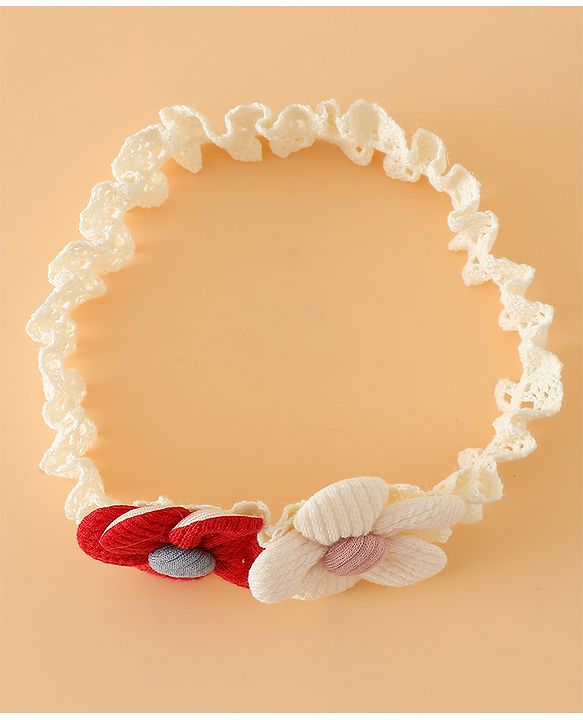 Babyhug Headbands Free Size With Floral Applique Pack Of 2 - White & Red