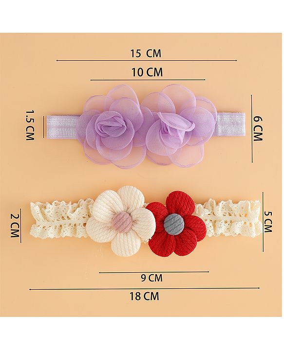 Babyhug Headbands Free Size With Floral Applique Pack Of 2 - White & Red