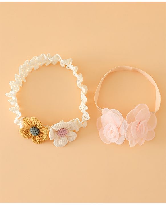 Babyhug Headbands Free Size With Floral Applique Pack Of 2 - White & Red